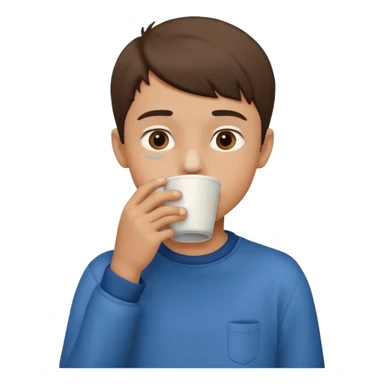 a boy drinking , the cup is touching his mouth, sticker
