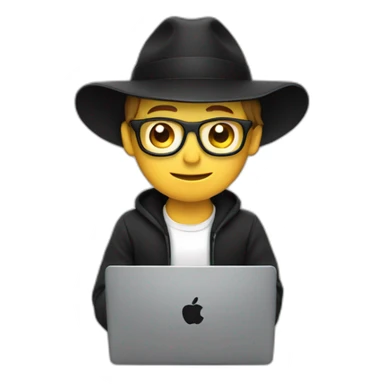 tech white guy with black hat holding a apple laptop in the lap sticker