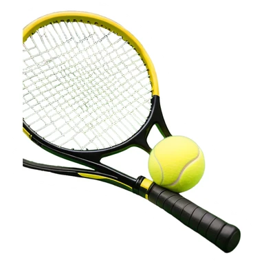 A tennis racket with a bright yellow tennis ball resting on it, set against the backdrop of a well-maintained tennis court. The scene emphasizes the smooth lines of the court and the focus on the ball and racket, symbolizing the elegance and precision of the sport sticker