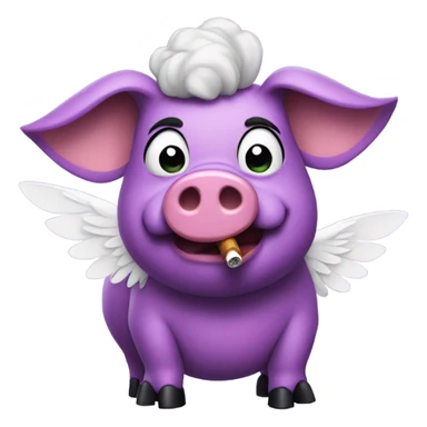 Big purple pig with wings and a cigarette in its mouth with high heels for shoes sticker