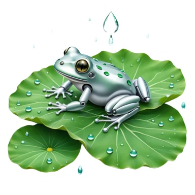 silver robot frog on lotus leaf sticker