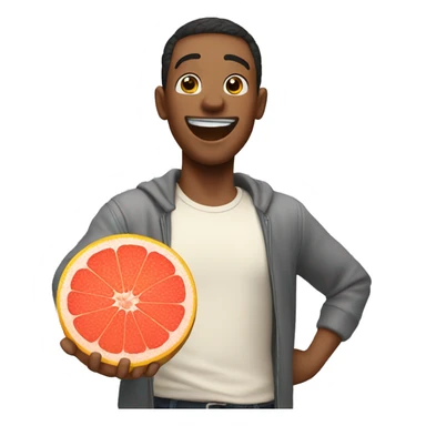 Excited man holding a grapefruit sticker