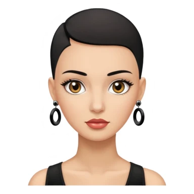 Lady with black buzz cut hair and lashes wearing 4 black earrings  sticker