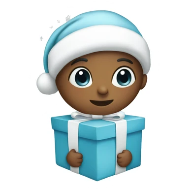 A Christmas present with baby blue wrapping paper and a white bow  sticker