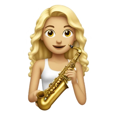 A blonde girl with a saxophone sticker