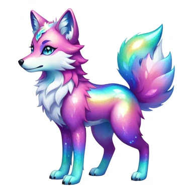 Vibrant multicolored Falvie-Fionbri-creature-sparkle-wolf-fursona, full body sticker