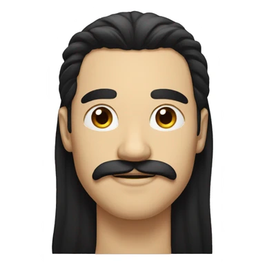 he has got long black hair and he has got mustache sticker
