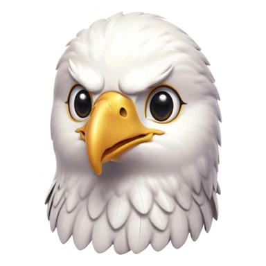 Cinematic Cute American Eagle Portrait Emoji, Head tilted playfully and inquisitively, featuring a streamlined form with a subtle blend of dark and white plumage and round, sparkling eyes full of spirited charm, Simplified yet irresistibly adorable features, highly detailed, glowing with a warm, inviting glow, high shine, affectionate and lively, stylized with a touch of whimsical aerial grace, soft glowing outline, capturing the essence of a mischievous yet endearing American eagle that seems as if it could glide out of the screen into your heart! sticker