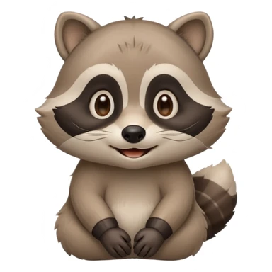 calm raccoon mascot smiling gently, soft eye expression, rounded shapes, subtle joy, muted colors, minimal detail, educational brand style sticker