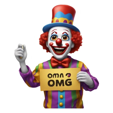 Clown holding a sign stating, "OMG" sticker