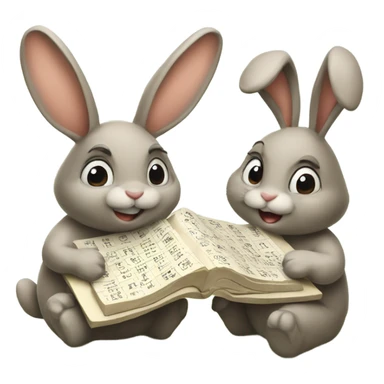 Two bunnies solving crossword puzzle  sticker