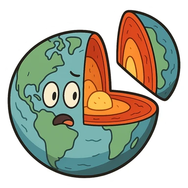 Image of the Earth with a quarter of it separated and molten layers within it visible sticker