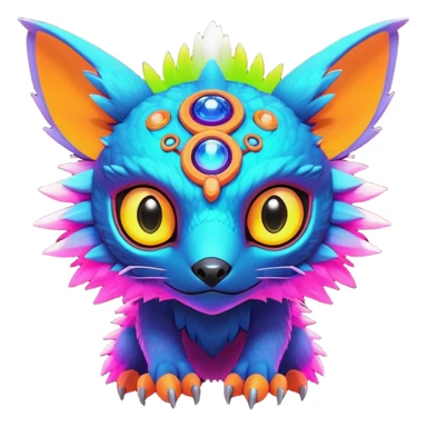 Tropical lush warm-colored modern colorful neon-colored cyber-Fakémon-Digimon-Trico-creature sticker