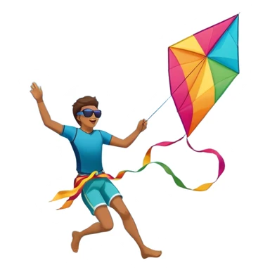 A person soaring through the sky while holding onto a colorful kite on a windy beach. The kite is catching the wind, and the backdrop features waves crashing on the shore, capturing the excitement and freedom of kitesurfing. sticker
