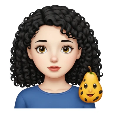 Side part black curly hair girl with mole above left side of lip pale skin  sticker
