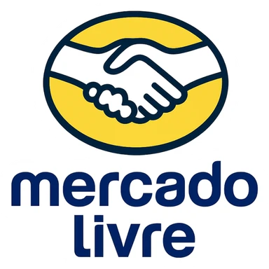 icon of Mercado Livre, color outline style, yellow and blue, with black outlines sticker