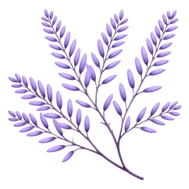The art style is clean line art with delicate watercolor textures, pastel colors, and a dominant palette of lavender, soft lilac, and muted purple. Let the branch be more elongated and have short branches on it. sticker