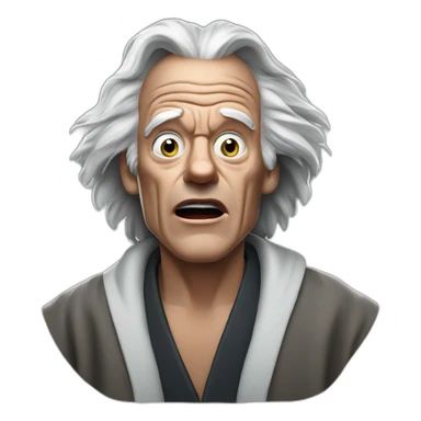 Doc brown from back to the future looking shocked and his mouth wide open. No eye-ware. Wearing a dark-silver bathrobe with black trim. sticker