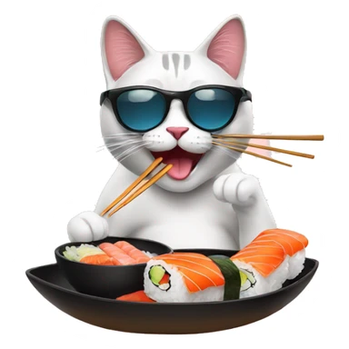 cool cat wearing sunglasses eating sushi sticker