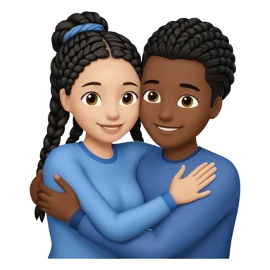 Dark black girl with black braids and dark tan white boy with curvy straight brown hair, they are hugging and smiling, and touching each other with their hands sticker
