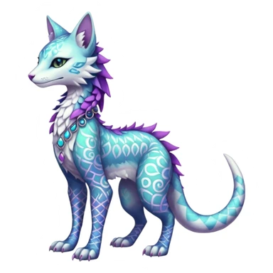 Kawaii iridescent beautiful pretty elegant divine edgy fantasy feline-vernid-sergal-fursona-animal-creature with accessories, full body, with intricate patterns sticker