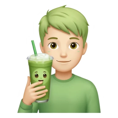 Emoji of boy holding iced matcha latte sticker