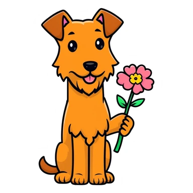 Irish terrier holding a flower sticker