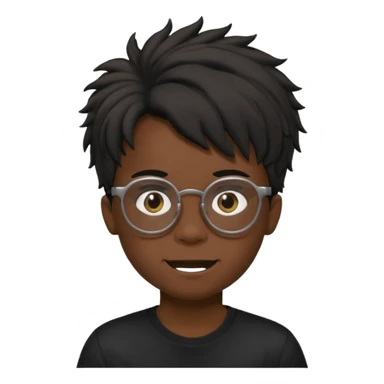  boy with freeform hair black t-shirt put a glasses black people put a creepy face sticker