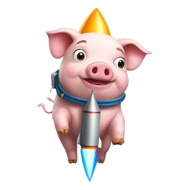 a pig with a rocket tied to its back sticker