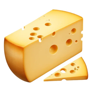 A wedge of yellow cheese with a single round hole and a thin cut slice leaning forward. sticker