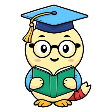 bookworm with a graduation cap holding a tiny book sticker