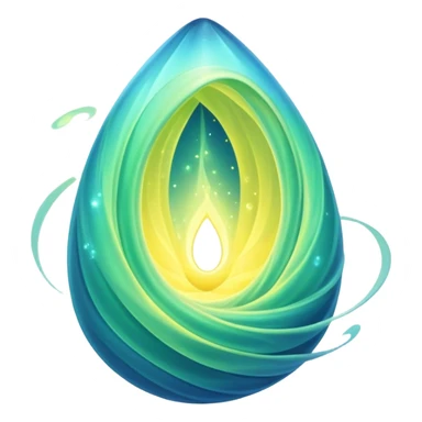 green-blue magical organic cocoon lit up with swirling yellow magic, ethereal and mystical, symbol shape, gentle green-blue hues sticker
