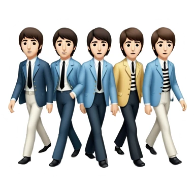 Cinematic Realistic The Beatles Abbey Road Scene Emoji, depicting the legendary band of four crossing the iconic zebra-striped street in their classic outfits, exuding effortless charisma and musical legacy. The scene is bathed in warm, nostalgic lighting with rich textures that capture the essence of 1960s rock history. sticker