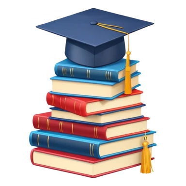 stack of colorful books with a graduation cap on top sticker