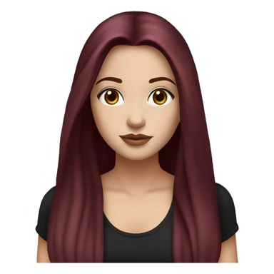 white girl, long straight middle part burgundy hair, brown eyes, long eyelashes, full lips, black tank top sticker