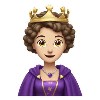 Caucasian long  brunette woman wearing formal royal purple robes and a crown. A burst of hearts are coming from her head. sticker
