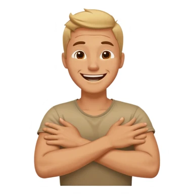 arms crossed hands grabbing neck laughing guy sticker