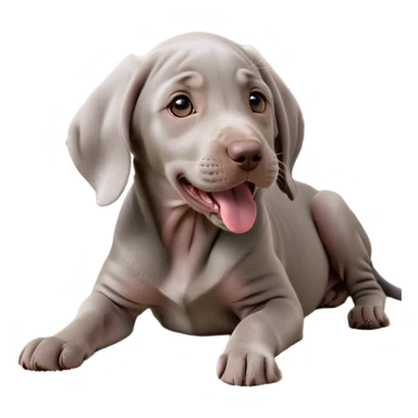 cinematic-cute-yawning-weimaraner puppy-portrait-emoji,-head-tilted-slightly-with-a-dramatic,-wide-open-yawn,-revealing-a-sleek grey fur-with-a-subtle-shimmer,-floppy-ears-slightly-drooping,-round-brown-eyes-barely-open-in-drowsy sticker