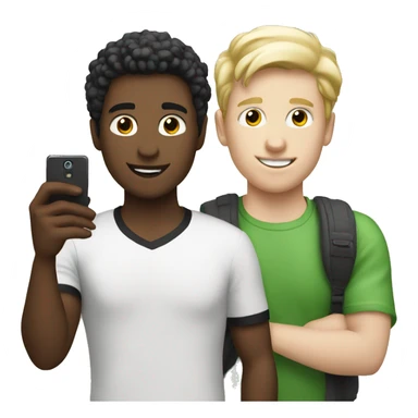 "Two male students taking photos with a cell phone.white skin sticker