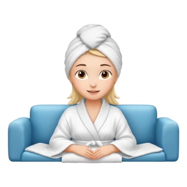 spa A contented and relaxed girl with a towel on her head in a white robe lies on a couch. The icon displays the couch and the girl in full three-quarter view. sticker