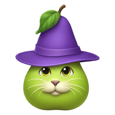 Violet cat shaped like a pear with a big Green hat  sticker