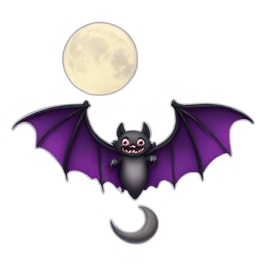 purple dripping vampire bat wings flying  in front of large crescent moon sticker