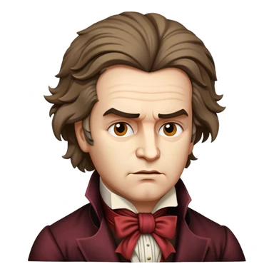 Cinematic Realistic Beethoven Portrait Emoji, depicted as a passionate composer with intense expressive features in period attire, rendered with rich textures and dramatic moody lighting that captures the turbulent genius of his music. sticker