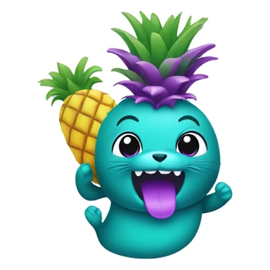 teal-colored seal holding a purple-colored pineapple sticker