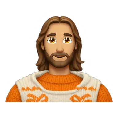 Jesus wearing a sweater with white orange fathers sticker