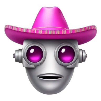 Robot face wearing a pink sombrero sticker