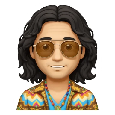 man in hippies clothes, wearing sunglasses, black wavy hair sticker