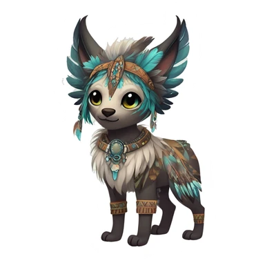 cute Kawaii edgy ethereal shy epic tribal fantasy animal fursona Fionbri creature by griffsnuff & LiLaiRa & Falvie with exotic colors with intricate patterns and feathers and headdress and necklace full body sticker