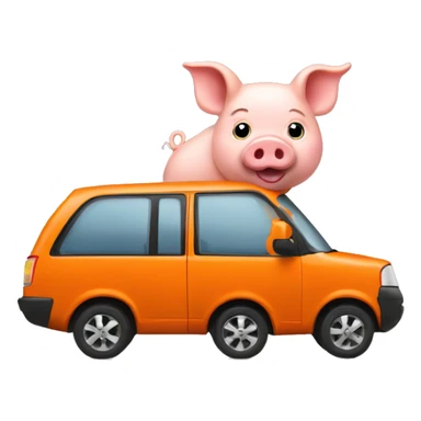 Pig driving orange mpv car sticker