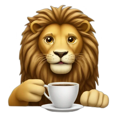Lion drinking coffee sticker